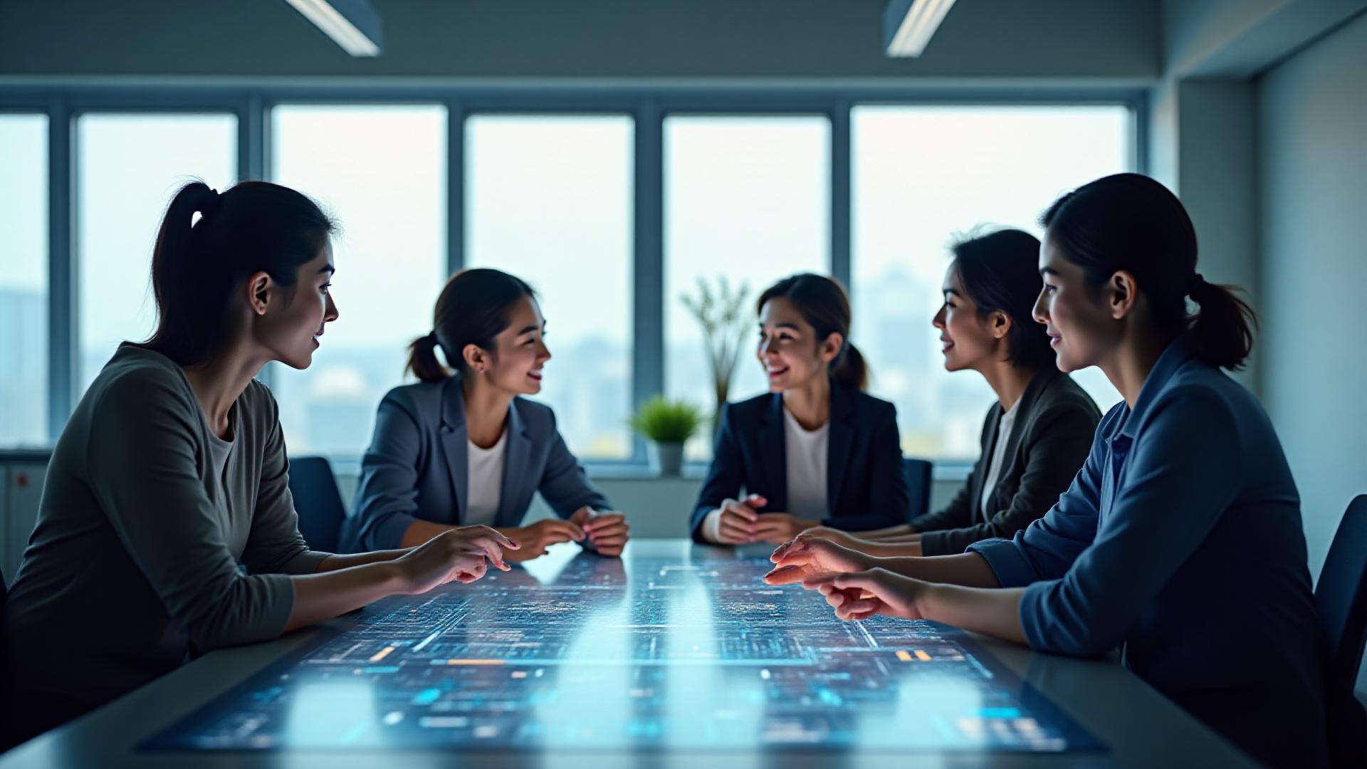 두 번째 커리어를 준비하는 한국 전문가들이 열정적으로 협업하는 현대적인 사무실 풍경